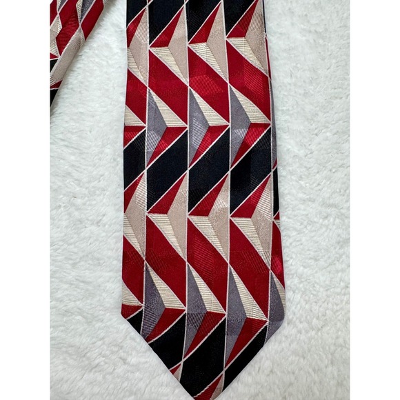 Colours by Alexander Julian Mens Silk Tie Red Black Geometric Diamond Pattern - Picture 8 of 11